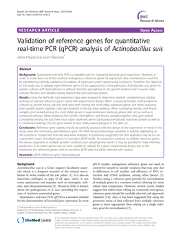 Qpcr) Analysis of Actinobacillus Suis Adina R Bujold and Janet I Macinnes*