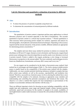 Protein Biochemistry -Practical