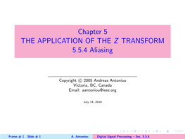 Chapter 5 the APPLICATION of the Z TRANSFORM 5.5.4 Aliasing
