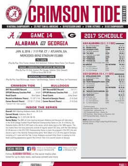 ALABAMA VS Georgia GAME 14 2017 SCHEDULE