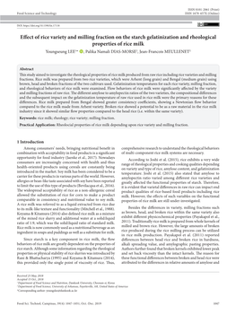 Effect of Rice Variety and Milling Fraction on the Starch Gelatinization