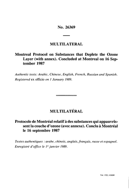 No. 26369 MULTILATERAL Montreal Protocol on Substances That