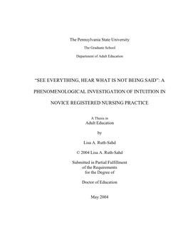 A Phenomenological Investigation Of