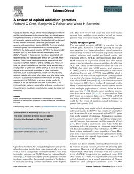 A Review of Opioid Addiction Genetics