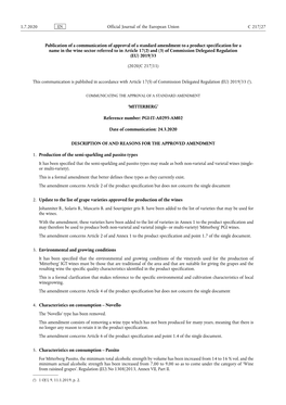 Publication of a Communication of Approval of a Standard Amendment to a Product Specification for a Name in the Wine Sector Refe