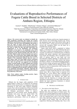 Evaluations of Reproductive Performances of Fogera Cattle Breed in Selected Districts of Amhara Region, Ethiopia