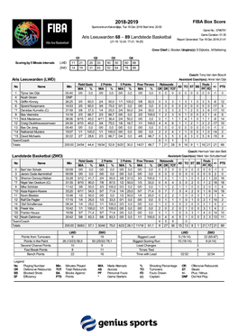 FIBA Box Score Aris Leeuwarden 68 – 89 Landstede Basketbal