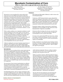 Mycotoxin Contamination of Corn What It Is, What It Does to Pigs and What Can Be Done About It John Patience, Ph.D