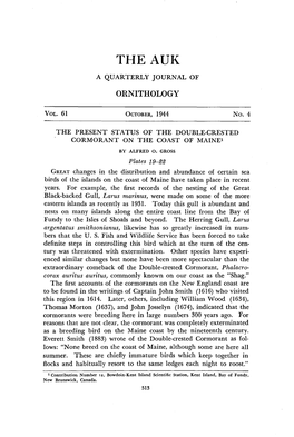 The Present Status of the Double-Crested Cormorant on the Coast of Maine•