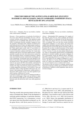 Plecotus Macrobullaris Kuzjakin, 1965) in Lombardy (Northern Italy) Revealed by Dna Analysis