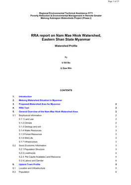 RRA Report on Nam Mae Hkok Watershed, Eastern Shan State Myanmar