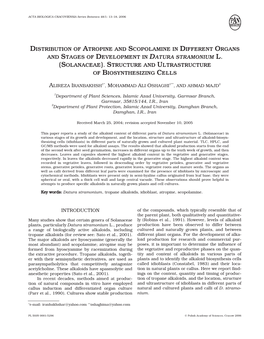 Distribution of Atropine and Scopolamine in Different Organs and Stages of Development in Datura Stramonium L