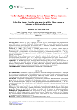 The Investigation of Relationship Between Annexin A1 Gene Expression and Inflammation in Colorectal Cancer Patients Kolorektal K