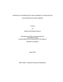 Synopsis of the Morphology and Taxonomy of Carex Section