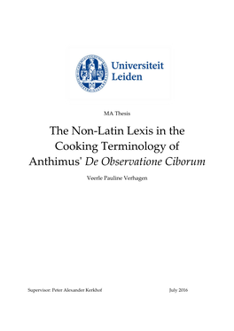 The Non-Latin Lexis in the Cooking Terminology of Anthimus' De Observatione Ciborum