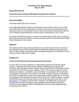 Proposed County of Simcoe Municipal Comprehensive Review