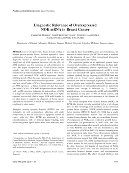 Diagnostic Relevance of Overexpressed NOK Mrna in Breast Cancer