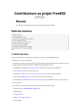 Contributeurs Au Projet Freebsd Version: 43184 2013-11-13 Par Hrs