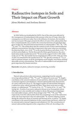 Radioactive Isotopes in Soils and Their Impact on Plant Growth Jelena Markovic and Svetlana Stevovic