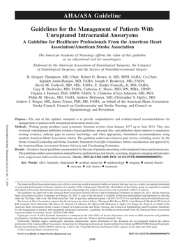 Guidelines for the Management of Patients with Unruptured