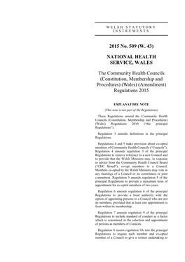 The Community Health Councils (Constitution, Membership and Procedures) (Wales) (Amendment) Regulations 2015