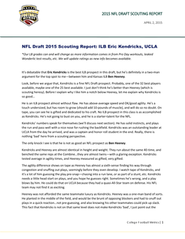 2015 NFL DRAFT SCOUTING REPORT NFL Draft 2015 Scouting