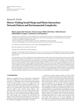 Research Article Flower-Visiting Social Wasps and Plants Interaction: Network Pattern and Environmental Complexity