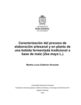 Caracterización Del Proceso De Elaboración Artesanal Y En Planta De Una Bebida Fermentada Tradicional a Base De Maíz (Zea Mays L.)