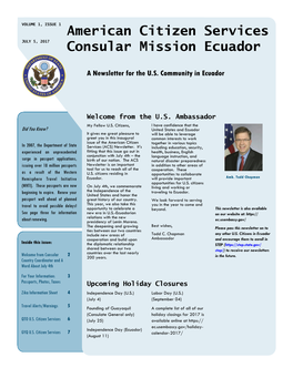 American Citizen Services Consular Mission Ecuador Newsletter