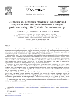 Panza, G.F., A. Peccerillo, A. Aoudia and B. Farina,, Geophysical And