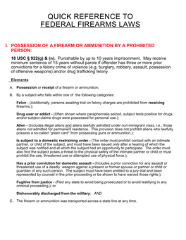 Quick Reference to Federal Firearms Laws