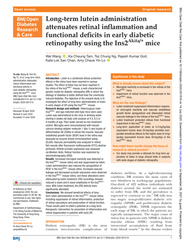 Long-Term Lutein Administration Attenuates Retinal Inflammation And