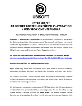Ab Sofort Kostenlos Für Pc, Playstation 4 Und Xbox One Verfügbar