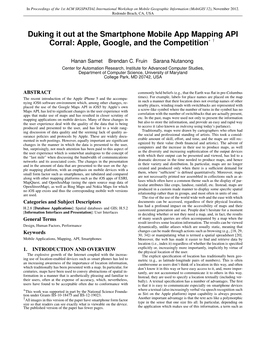 Duking It out at the Smartphone Mobile App Mapping API Corral: Apple, Google, and the Competition∗ †