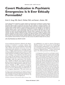 Covert Medication in Psychiatric Emergencies: Is It Ever Ethically Permissible?