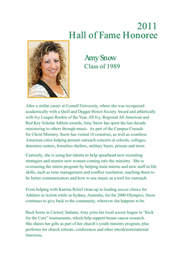 2011 Hall of Fame Honoree Amy Snow Class of 1989