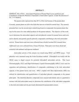 ABSTRACT SIMPSON, JOY ANNA. Antioxidant Properties of Peanut