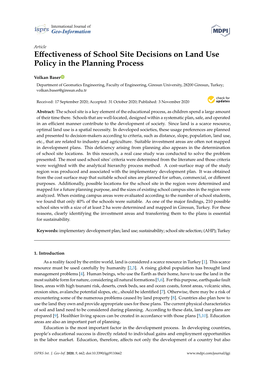 Effectiveness of School Site Decisions on Land Use Policy in the Planning