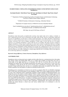 Mitigating Smartphone Energy Consumption Using Fuzzy Inference, Pp., 188-201 188 Malaysian Journal of Computer S