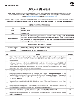 Notice of the Meeting of the Equity Shareholders of Tata Steel BSL Limited (Formerly Known As ‘Bhushan 1