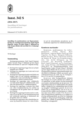 Innst. 342 S (2016–2017) Innstilling Til Stortinget Fra Justiskomiteen