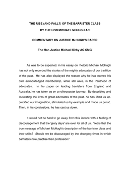 The Rise (And Fall?) of the Barrister Class by the Hon Michael Mchugh