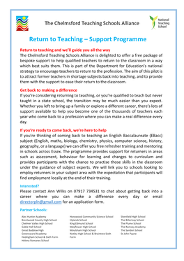Return to Teaching – Support Programme