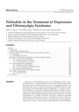 Pirlindole in the Treatment of Depression and Fibromyalgia Syndrome Jaime C