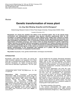 Genetic Transformation of Moss Plant