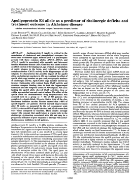 Apolipoprotein E4allele As a Predictor of Cholinergic Deficits and Treatment