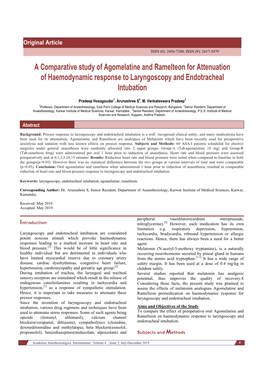 A Comparative Study of Agomelatine and Ramelteon for Attenuation of Haemodynamic Response to Laryngoscopy and Endotracheal Intubation