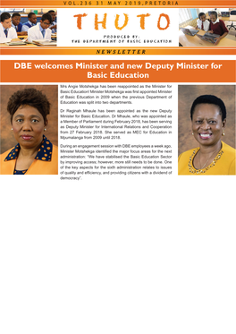 DBE Welcomes Minister and New Deputy Minister for Basic Education