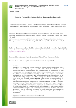 Erosive Potential of Industrialized Teas: an in Vitro Study