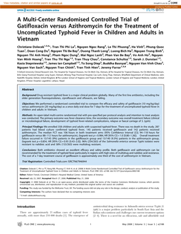 A Multi-Center Randomised Controlled Trial of Gatifloxacin Versus Azithromycin for the Treatment of Uncomplicated Typhoid Fever in Children and Adults in Vietnam